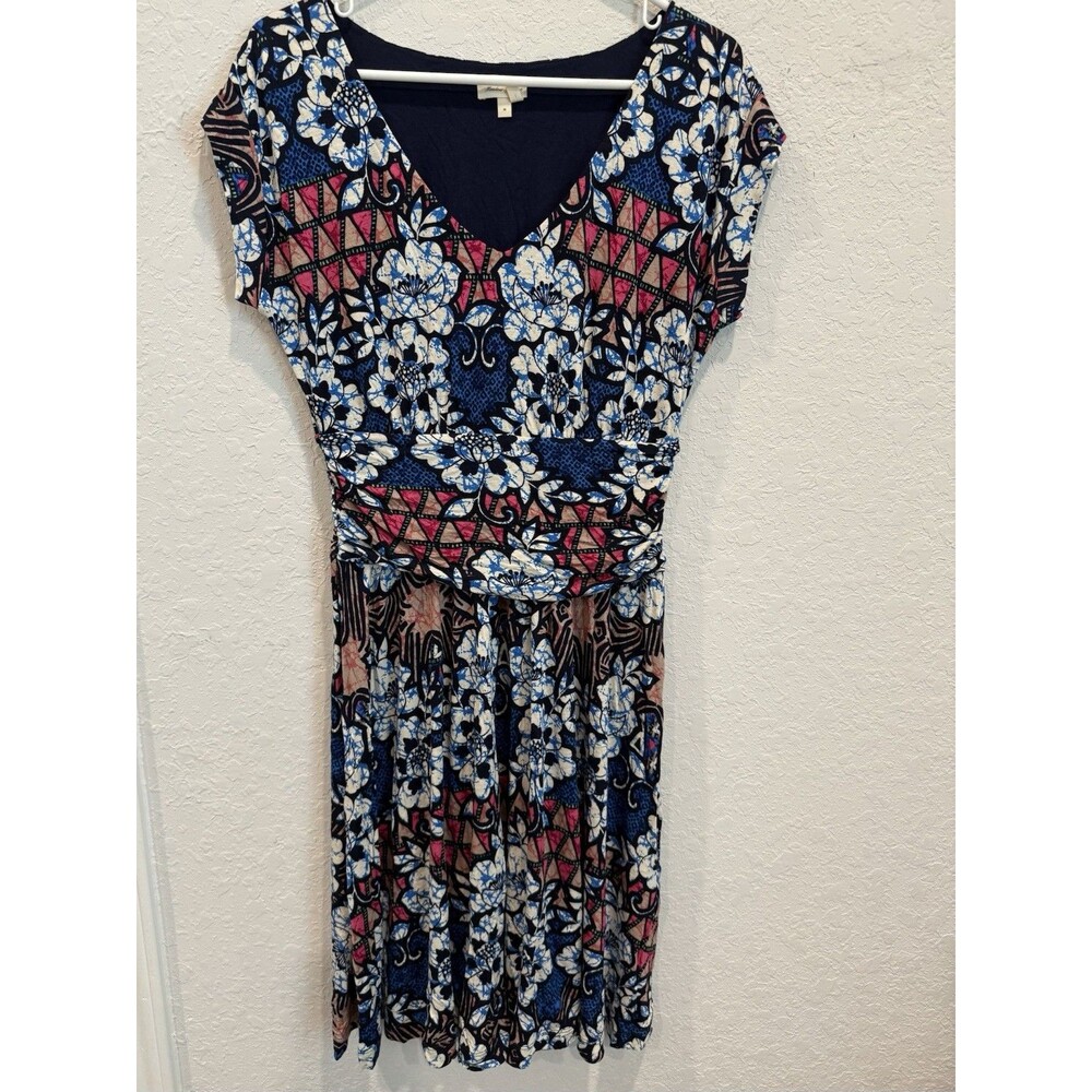 Meadow Rue Anthropologie Batik Gardenia Floral Dress Boho Ruched Sz Medium